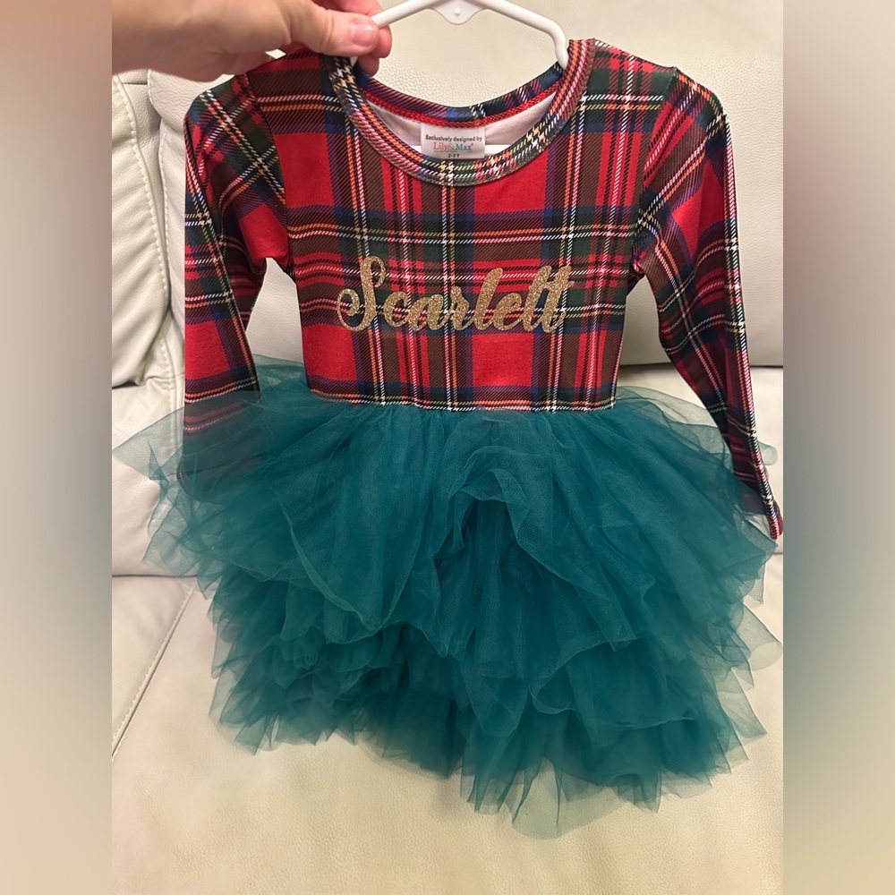 Lily & Max Holiday Red Plaid Dress with Gold Accents